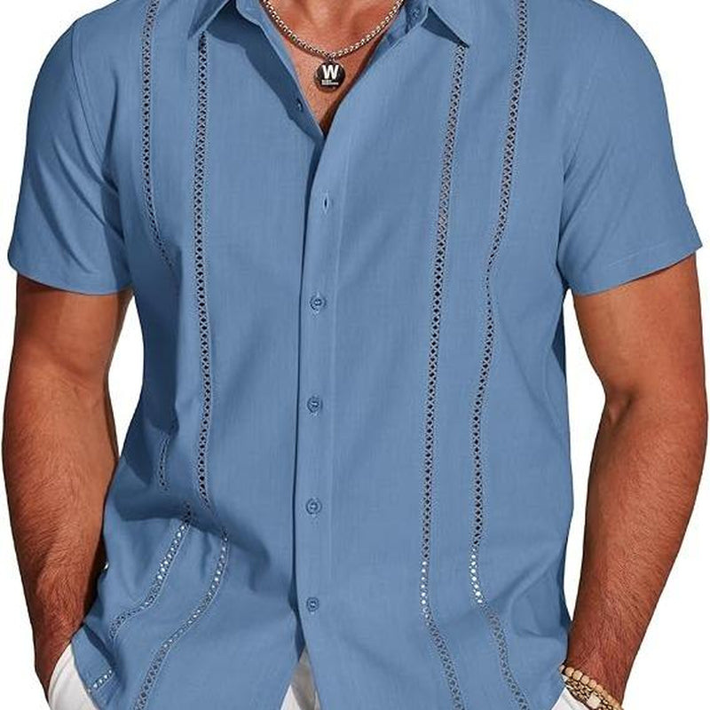 COOFANDY Men'S Cuban Guayabera Shirt Short Sleeve Button down Shirts Casual Summer Beach Linen Shirts Menswear Soft