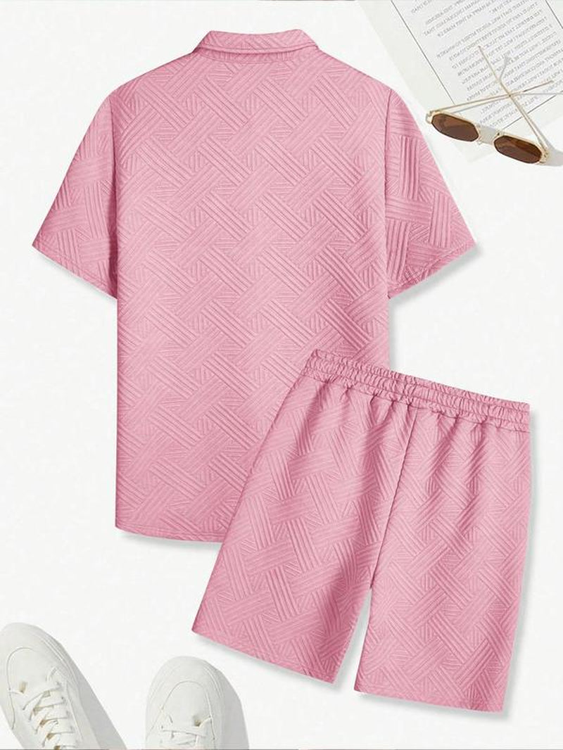 Men'S Solid Color Short Sleeve Shirt & Shorts Two-Piece Set, Loose Casual Button Top & Shorts, Summer Outfits Clothes Set for Men