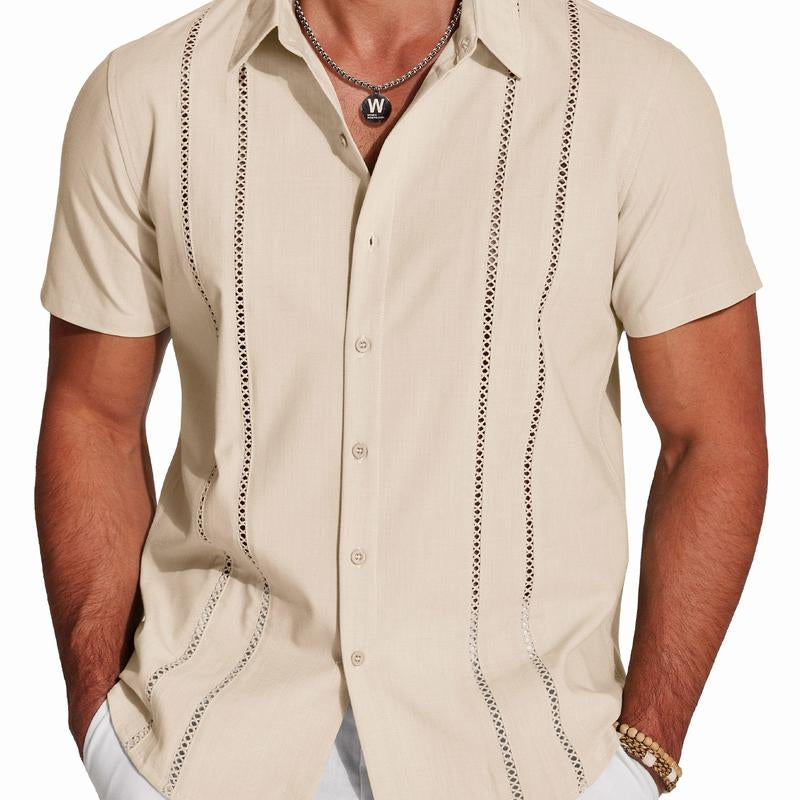COOFANDY Men'S Cuban Guayabera Shirt Short Sleeve Button down Shirts Casual Summer Beach Linen Shirts Menswear Soft