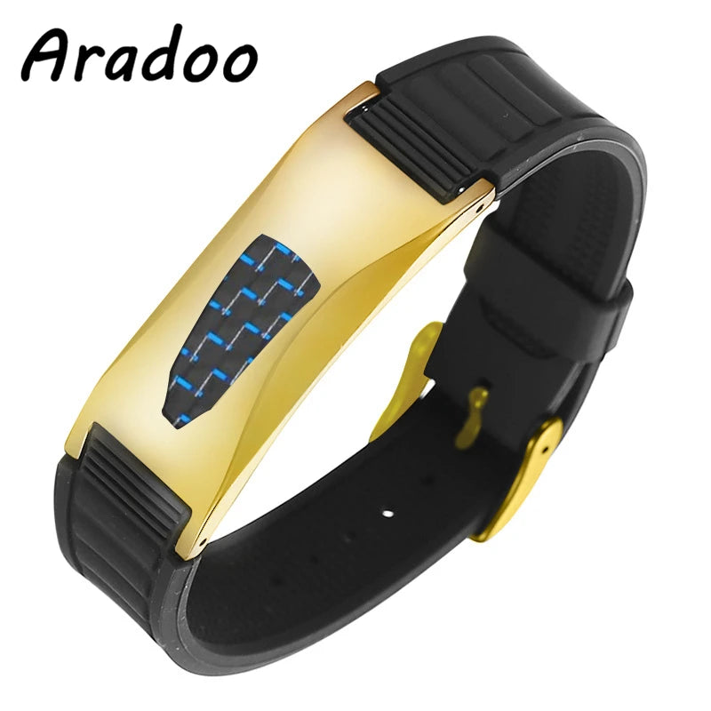 Titanium Steel Silicone Bracelet Armband Power Bio Magnetic Bracelet Anti-Radiation Slimming Therapy Carbon Fiber Bracelet