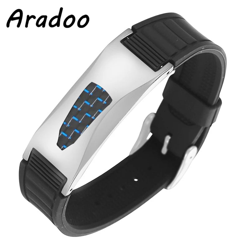 Titanium Steel Silicone Bracelet Armband Power Bio Magnetic Bracelet Anti-Radiation Slimming Therapy Carbon Fiber Bracelet