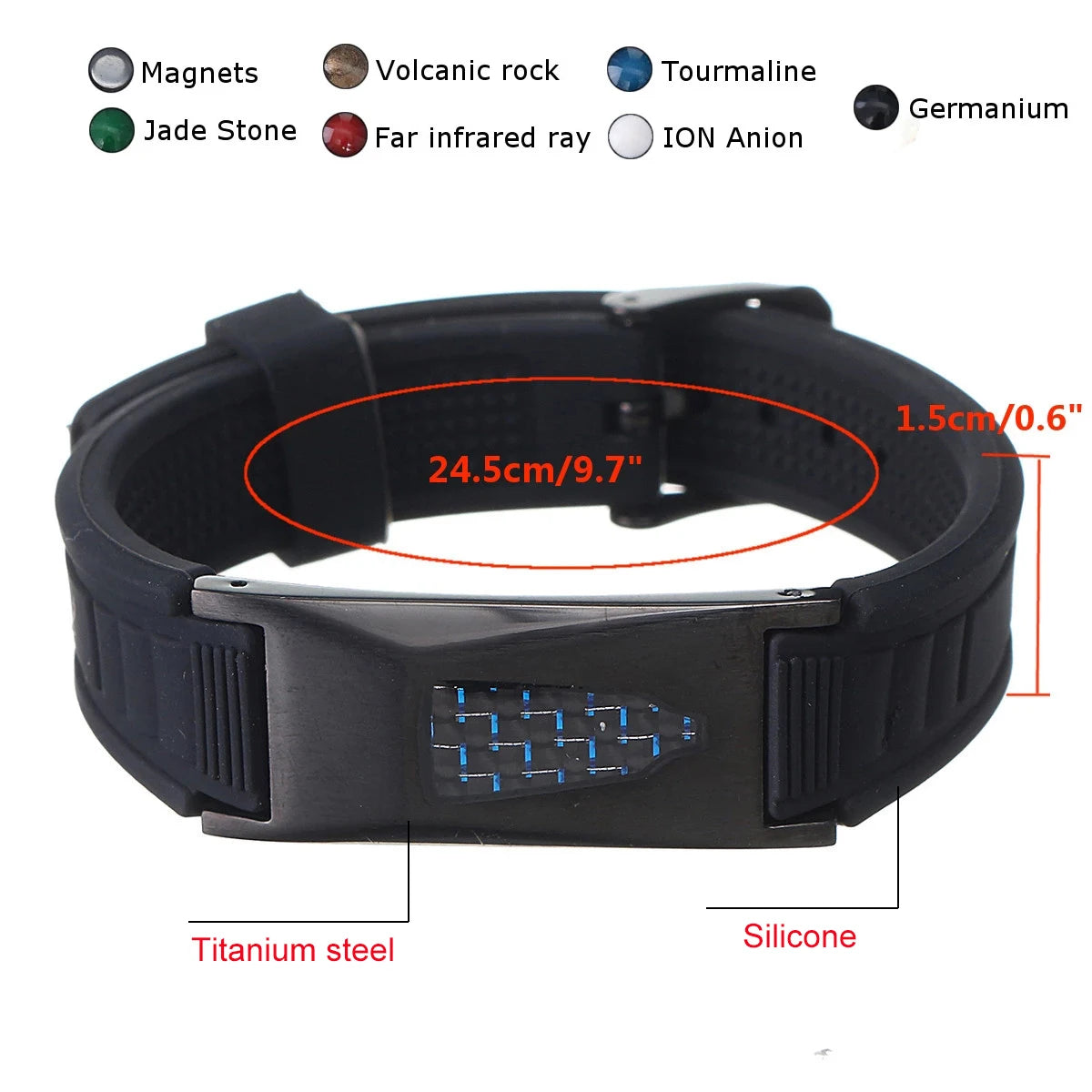 Titanium Steel Silicone Bracelet Armband Power Bio Magnetic Bracelet Anti-Radiation Slimming Therapy Carbon Fiber Bracelet