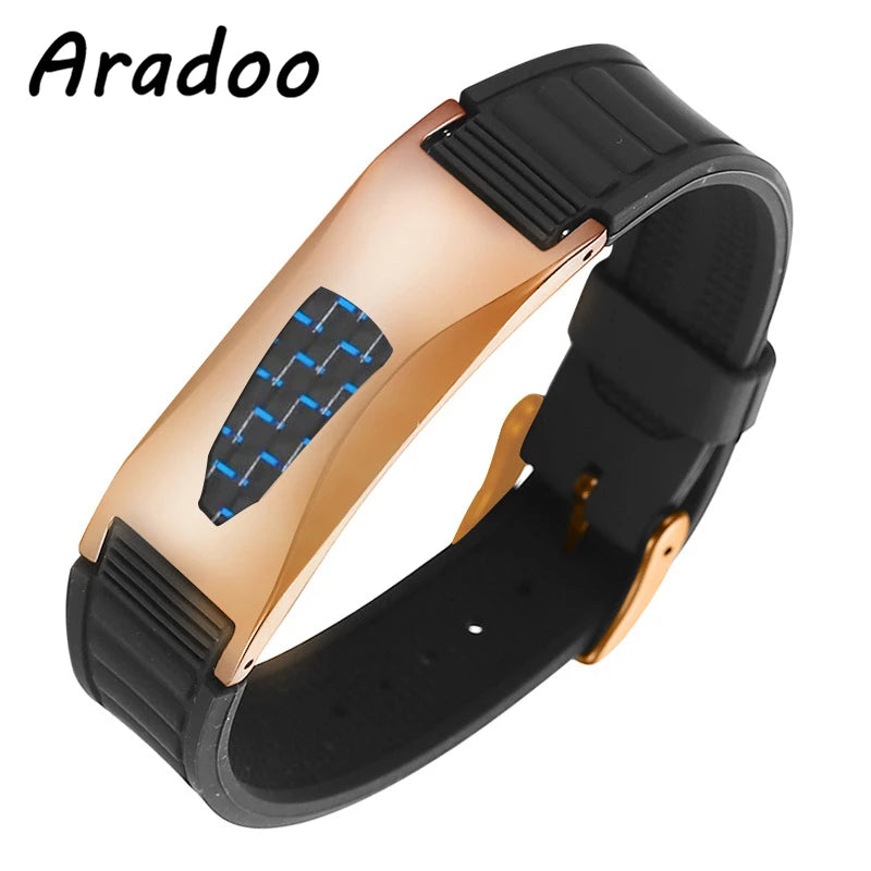 Titanium Steel Silicone Bracelet Armband Power Bio Magnetic Bracelet Anti-Radiation Slimming Therapy Carbon Fiber Bracelet