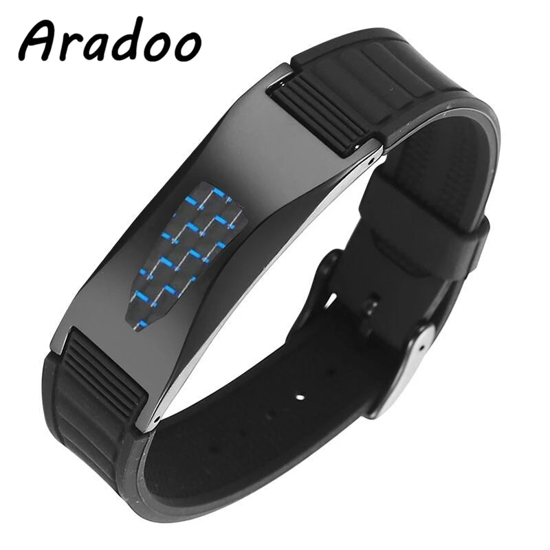Titanium Steel Silicone Bracelet Armband Power Bio Magnetic Bracelet Anti-Radiation Slimming Therapy Carbon Fiber Bracelet