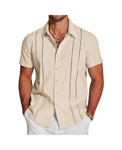 COOFANDY Men'S Cuban Guayabera Shirt Short Sleeve Button down Shirts Casual Summer Beach Linen Shirts Menswear Soft
