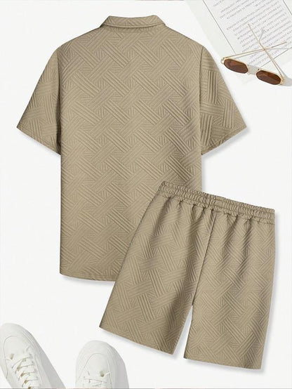 Men'S Solid Color Short Sleeve Shirt & Shorts Two-Piece Set, Loose Casual Button Top & Shorts, Summer Outfits Clothes Set for Men