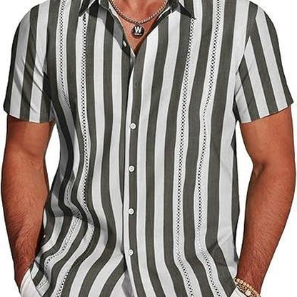COOFANDY Men'S Cuban Guayabera Shirt Short Sleeve Button down Shirts Casual Summer Beach Linen Shirts Menswear Soft