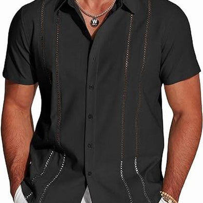 COOFANDY Men'S Cuban Guayabera Shirt Short Sleeve Button down Shirts Casual Summer Beach Linen Shirts Menswear Soft