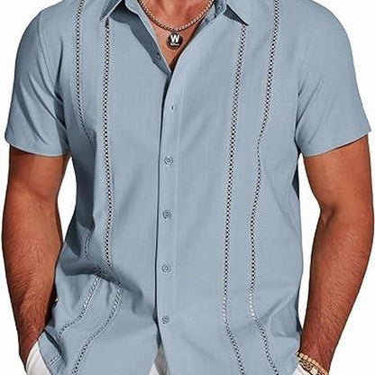 COOFANDY Men'S Cuban Guayabera Shirt Short Sleeve Button down Shirts Casual Summer Beach Linen Shirts Menswear Soft