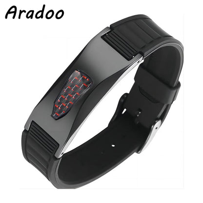 Titanium Steel Silicone Bracelet Armband Power Bio Magnetic Bracelet Anti-Radiation Slimming Therapy Carbon Fiber Bracelet