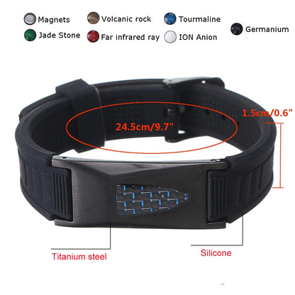 Titanium Steel Silicone Bracelet Armband Power Bio Magnetic Bracelet Anti-Radiation Slimming Therapy Carbon Fiber Bracelet