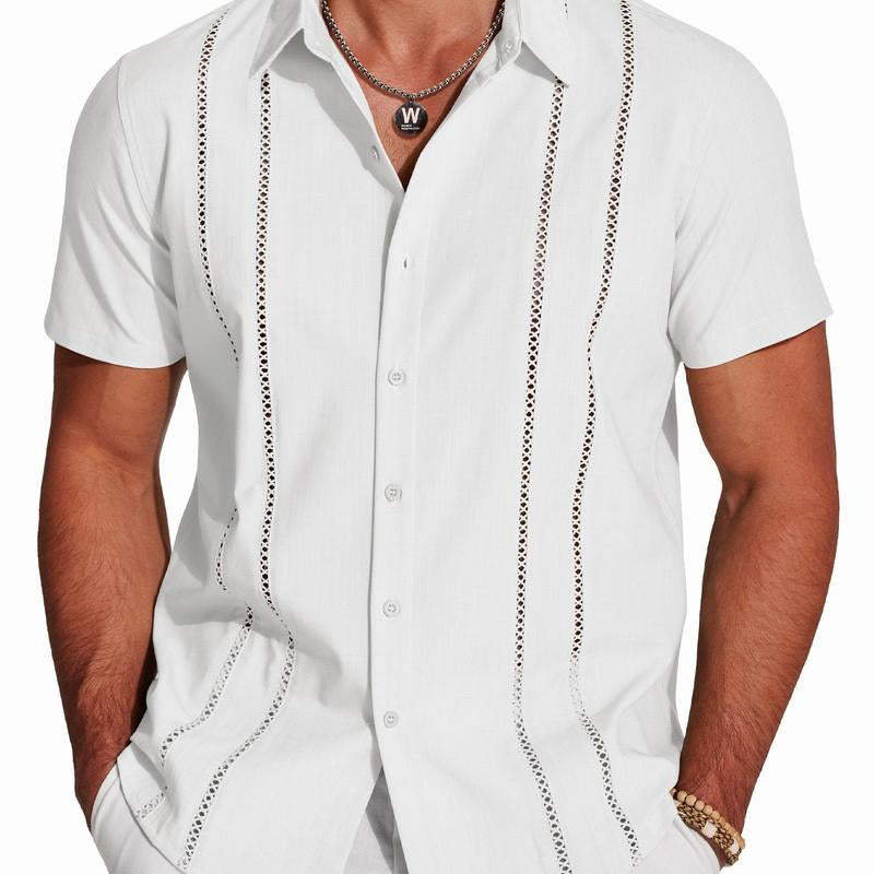 COOFANDY Men'S Cuban Guayabera Shirt Short Sleeve Button down Shirts Casual Summer Beach Linen Shirts Menswear Soft