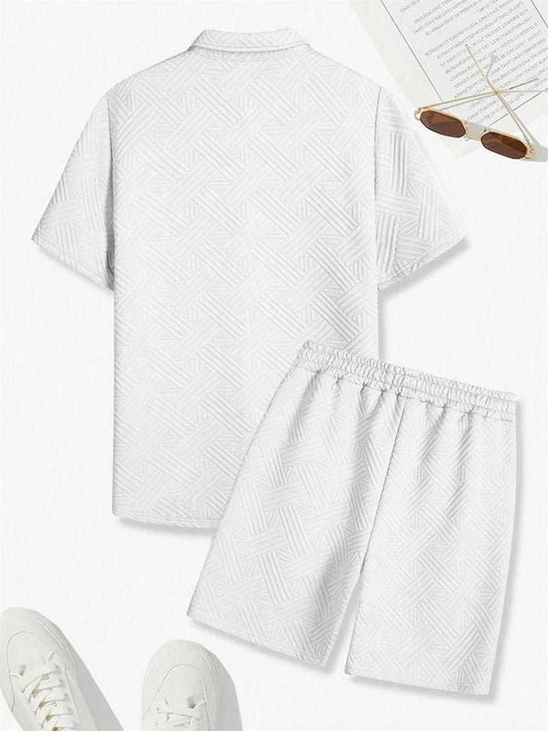 Men'S Solid Color Short Sleeve Shirt & Shorts Two-Piece Set, Loose Casual Button Top & Shorts, Summer Outfits Clothes Set for Men