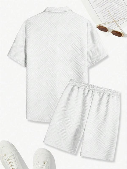 Men'S Solid Color Short Sleeve Shirt & Shorts Two-Piece Set, Loose Casual Button Top & Shorts, Summer Outfits Clothes Set for Men